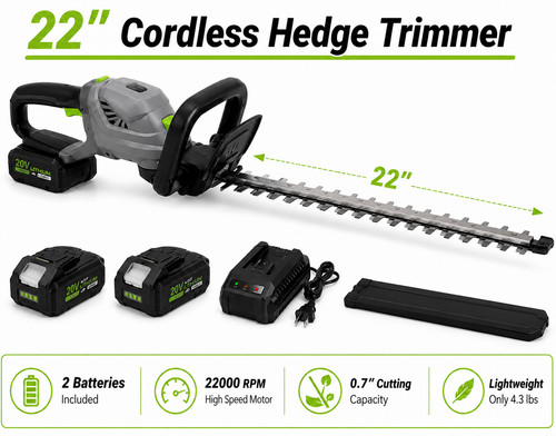 Cordless hedge trimmer 20v - 22",